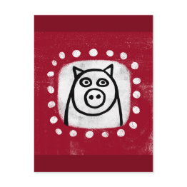 Small Funny Pig On Red Postinvitations Front View