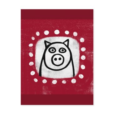 funny pig on red postinvitations