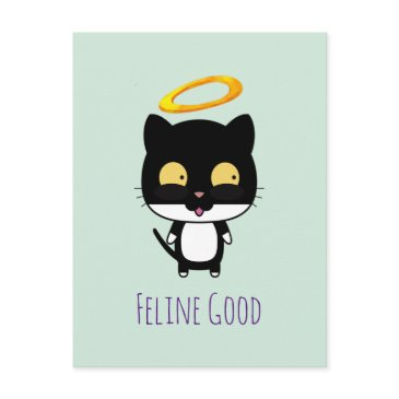 funny pun black cat with a golden halo cartoon postinvitations