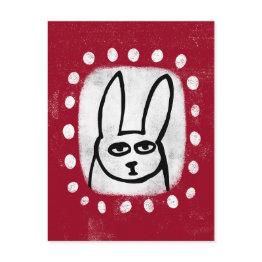 Small Funny Rabbit On Red Postinvitations Front View