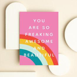 Small Funny Rainbow Awesome Invitations Front View