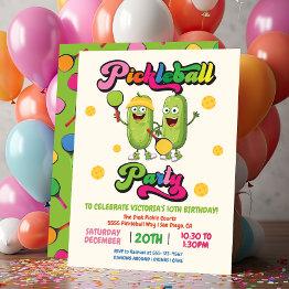 Small Funny Retro Pickleball Party Invitation Front View