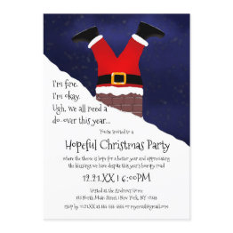 Small Funny Santa Claus Stuck Chimney Hopeful Christmas Invitation Front View