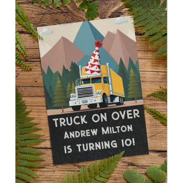 funny semi truck birthday equipment party invitation
