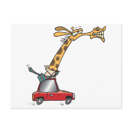 Small Funny Silly Giraffe In A Car Commuting Postinvitations Front View