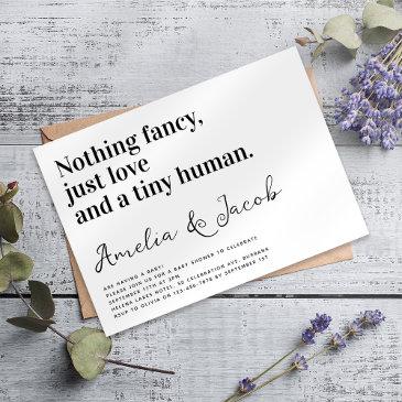 funny typography tiny human couple's baby shower invitation