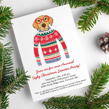 funny ugly christmas sweater party cute dog invitation