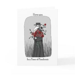 Small Funny Valentine's Day Plague Doctor Coronavirus Invitations Front View