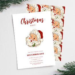 Small Funny Vintage Santa Christmas Party Invitation Front View