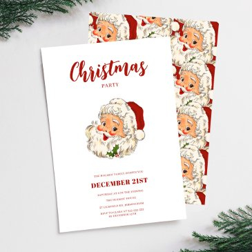 funny vintage santa christmas party invitation