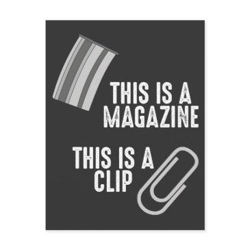 funny weapon humor rifle pun magazine clip postinvitations