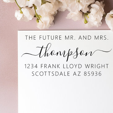 future mr and mrs custom wedding return address self-inking stamp