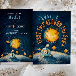 Small Galactic First Birthday: Solar Orbit Celebration Invitation Front View