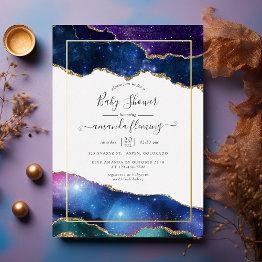 Small Galaxy Agate Stone Baby Shower Foil Invitation Front View