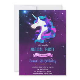 Small Galaxy Unicorn Slumber Invitation Front View