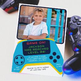 Small Game On | Cool Video Game Boy Birthday Party Photo Invitation Front View