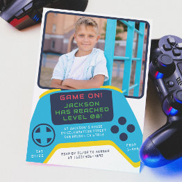 Small Game On | Cool Video Game Boy Birthday Party Photo Invitation Front View