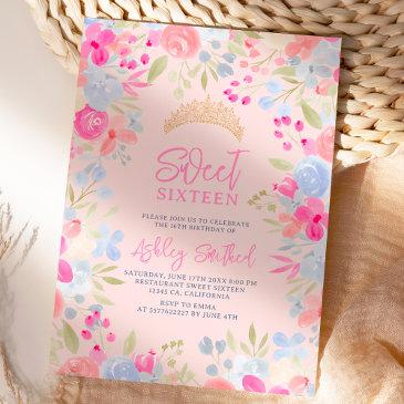 garden pastel wild flowers sweet 16 birthday invitation
