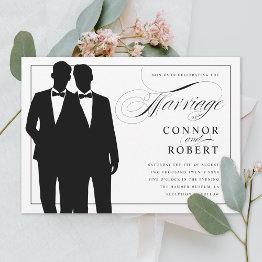 Small Gay Marriage Two Grooms Wedding Invitation Front View