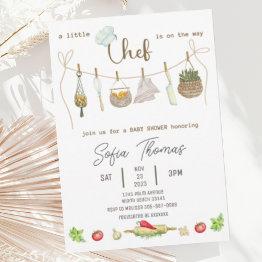 Small Gender Neutral Little Chef Baby Shower Invitation Front View