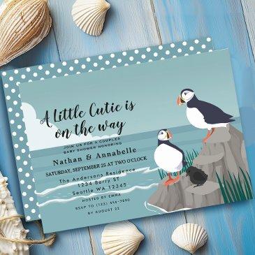 gender-neutral puffin animal baby shower invitation