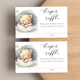 Small Gender Neutral Teddy Bear Diaper Raffle Invitations Front View