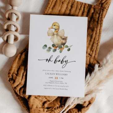 gender neutral watercolor duck baby shower invitation