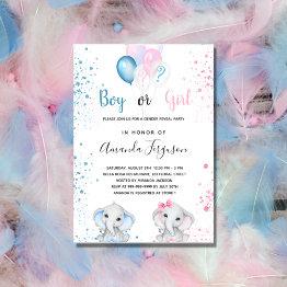 Small Gender Reveal Baby Shower Blue Pink Boy Girl Invitation Front View
