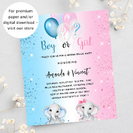 Small Gender Reveal Blue Pink Elephant Budget Invitation Flyer Front View
