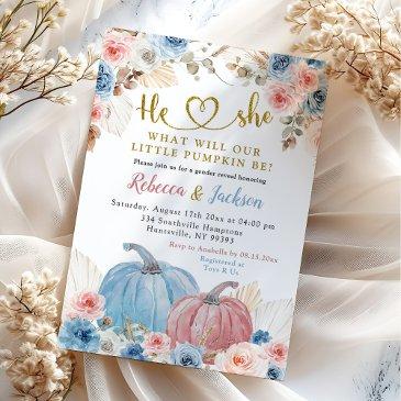 gender reveal boho pink blue pumpkin floral invitation