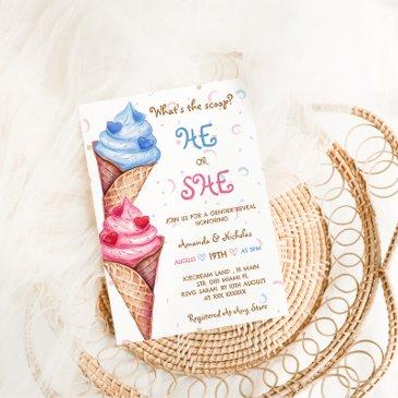 gender reveal he or she ice cream invitation