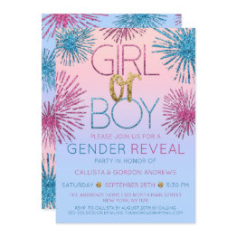 Small Gender Reveal Pink Blue Glitter Starburst Ombre Invitation Front View