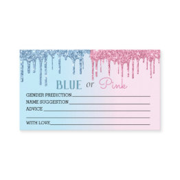 Small Gender Reveal Predictions Blue Pink Glitter Look Enclosure Invitations Front View