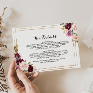geometric burgundy wedding details insert card