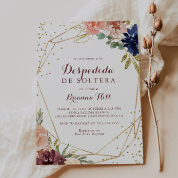 geometric gold glitter spanish bridal shower invitation