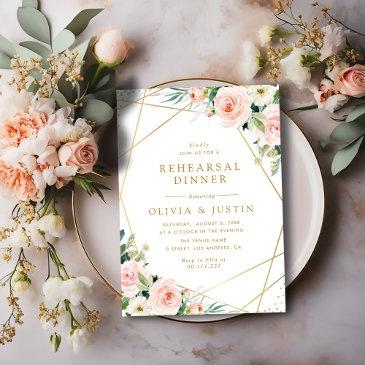 geometric gold pink blush floral rehearsal dinner invitation