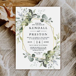 Small Geometric Greenery Modern Gold Succulent Wedding Invitation Front View