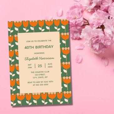 geometric retro flower bauhaus green birthday invitation