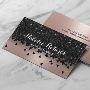 geometric rose gold & black glitter beauty salon business invitations