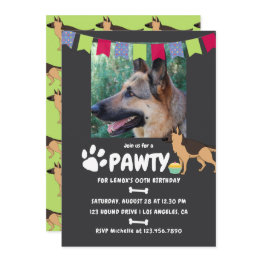 Small German Shepherd Dog Birthday Photo Invitation Front View