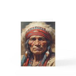 Small Geronimo Indian Chief Warrior Portrait Holiday Invitations Front View