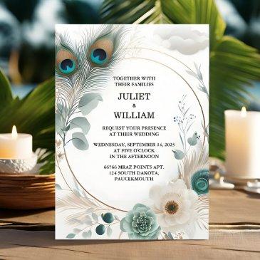 get feather rustic asian sky cloud peacock wedding invitation