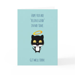 Small Get Well Soon Hope You Are Feline Good Angel Cat Invitations Front View