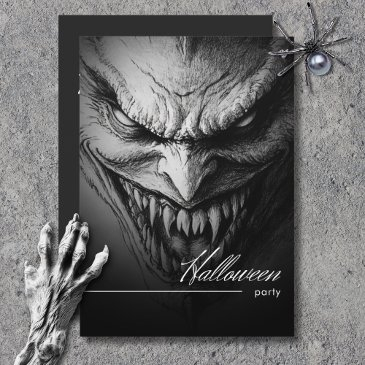 ghoulish gargoyle black & white halloween party invitation