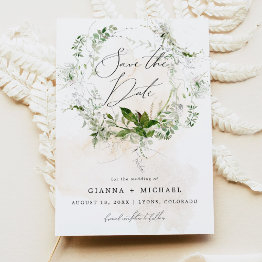 Small Gianna Etherial Greenery Garden Save The Date Invitation Front View