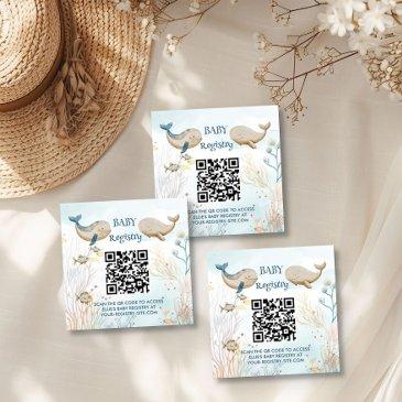 gift registry qr code blue beige whale baby shower enclosure invitations