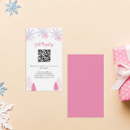 Small Gift Registry Snowflake Baby Shower Winter Qr Code Enclosure Invitations Front View