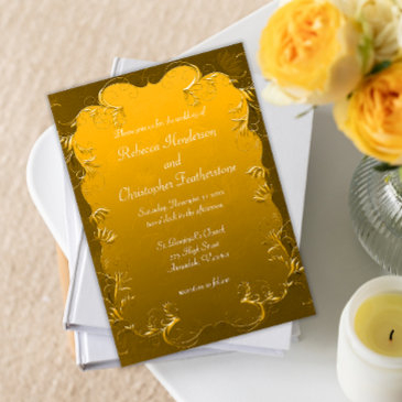 gilded filigree vintage gold wedding invitation