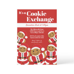 Small Gingerbread Santa Cookie Exchange Christmas Party Invitation Front View