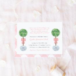 Small Girl Baby Shower Smart Lollipop Topiary Pink Bow Invitation Front View